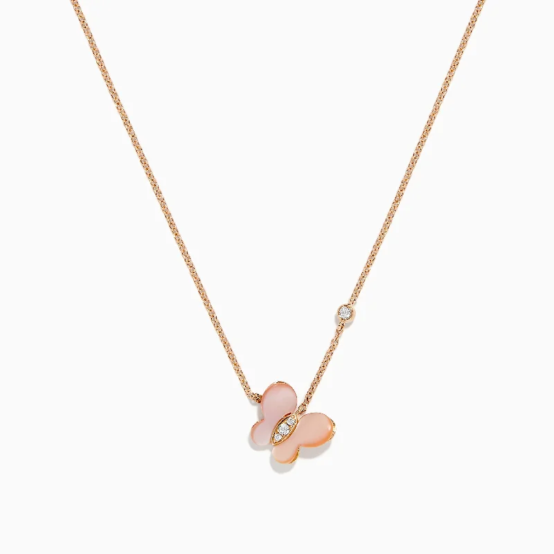 Exclusive Gemstone Jewelry At Special Prices 14K Rose Gold Mother of Pearl and Diamond Butterfly Necklace, 0.05 TCW Exclusive Gemstone Jewelry At Special Prices 14K Rose Gold Mother of Pearl and Diamond Butterfly Necklace, 0.05 TCW