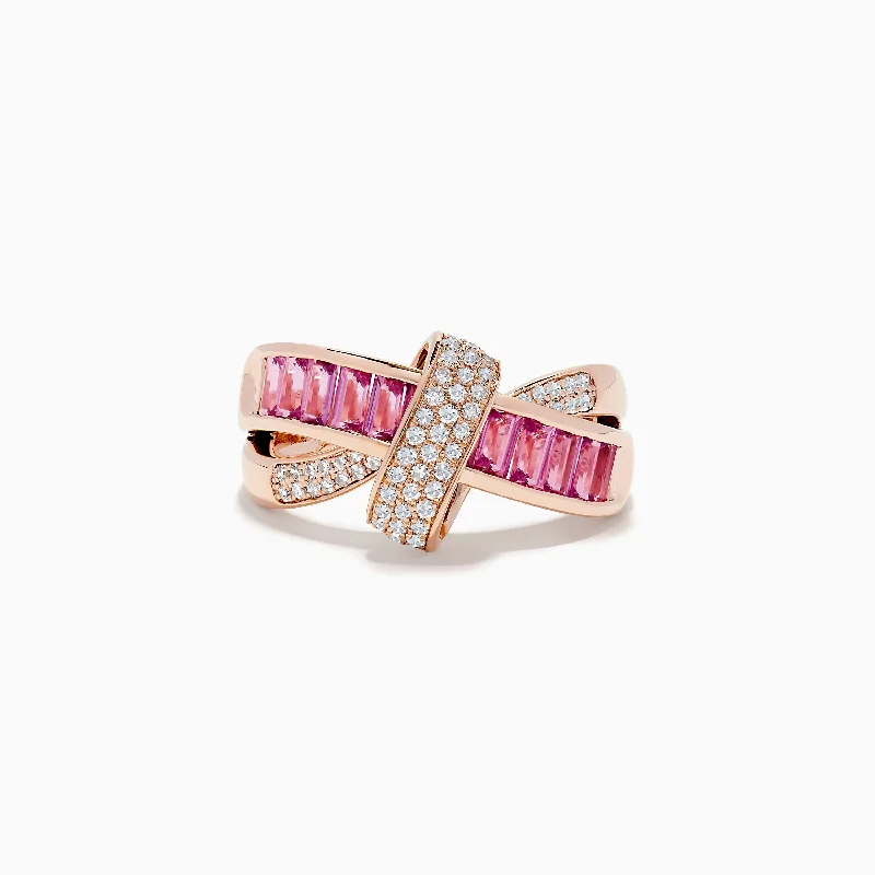 Grab Exquisite Jewelry At The Lowest Prices 14K Rose Gold Pink Sapphire and Diamond Crossover Ring Grab Exquisite Jewelry At The Lowest Prices 14K Rose Gold Pink Sapphire and Diamond Crossover Ring