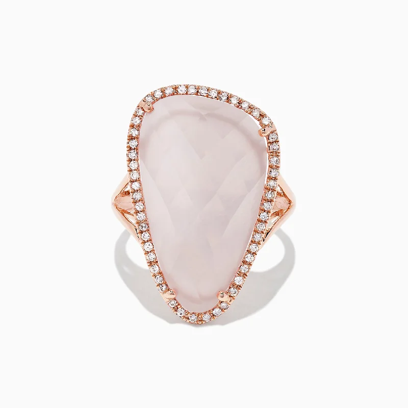 Shop Handcrafted Jewelry At Special Promotional Rates 14K Rose Gold Rose Quartz and Diamond Cocktail Ring, 10.56 TCW Shop Handcrafted Jewelry At Special Promotional Rates 14K Rose Gold Rose Quartz and Diamond Cocktail Ring, 10.56 TCW