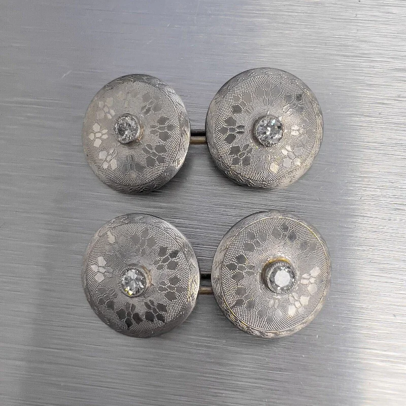 Celebrate Every Occasion With Sparkling Savings Estate 14k White Gold Diamond Textured Disk Men's Cufflinks 7.2g VINTAGE Celebrate Every Occasion With Sparkling Savings Estate 14k White Gold Diamond Textured Disk Men's Cufflinks 7.2g VINTAGE