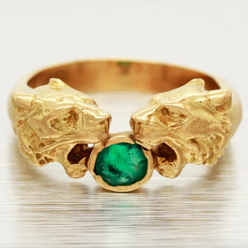 The Ultimate Jewelry Sale – Shop Premium Styles Vintage 0.40ct Emerald Dual Lion Head Band Ring - 18k Yellow Gold - Size 9 The Ultimate Jewelry Sale – Shop Premium Styles Vintage 0.40ct Emerald Dual Lion Head Band Ring - 18k Yellow Gold - Size 9
