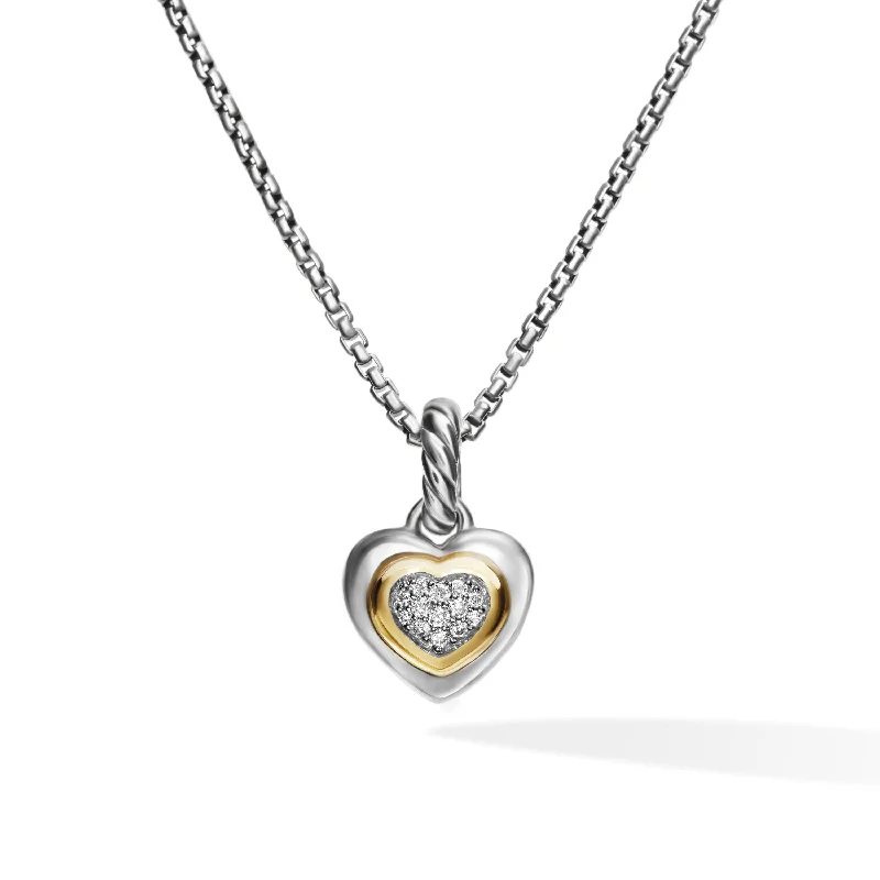 Jewelry Sale Bonanza – Grab Your Sparkle Now Petite Cable Heart Pendant Necklace in Sterling Silver with 14K Yellow Gold and Diamonds\, 17.1mm