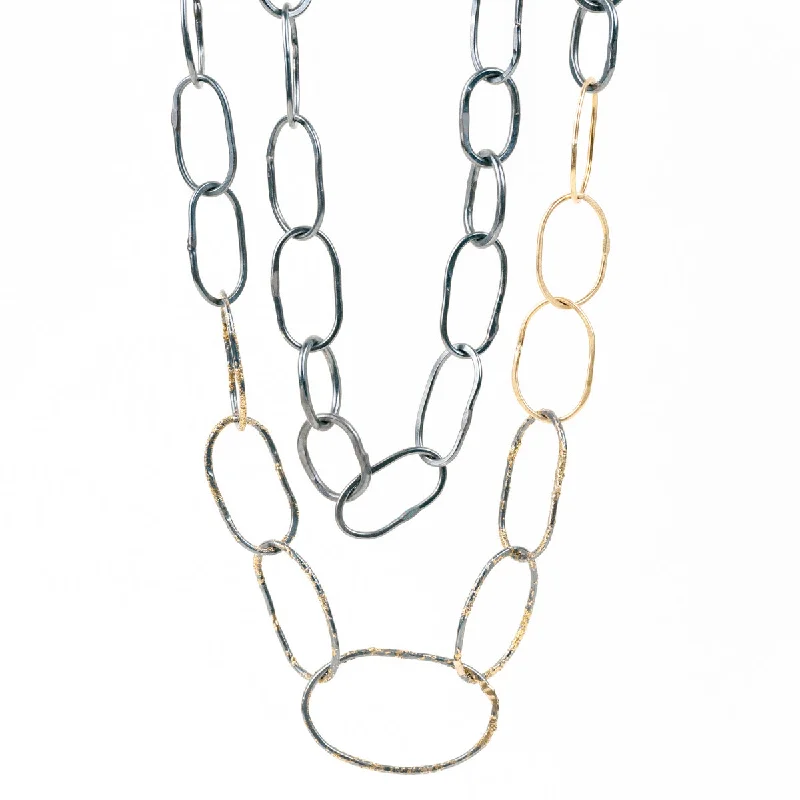 Grab Exquisite Jewelry At The Lowest Prices Organic Chain Link Necklace - 18k Gold Fused with Oxidized Silver Grab Exquisite Jewelry At The Lowest Prices Organic Chain Link Necklace - 18k Gold Fused with Oxidized Silver