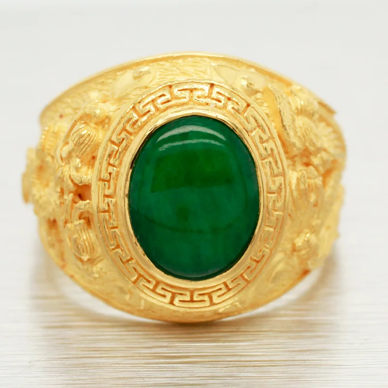 Beautiful Jewelry, Breathtaking Discounts – Hurry In Prima 24k Yellow Gold Jade Ring - Mosaic Matte Finish Setting - Size 8 Beautiful Jewelry, Breathtaking Discounts – Hurry In Prima 24k Yellow Gold Jade Ring - Mosaic Matte Finish Setting - Size 8