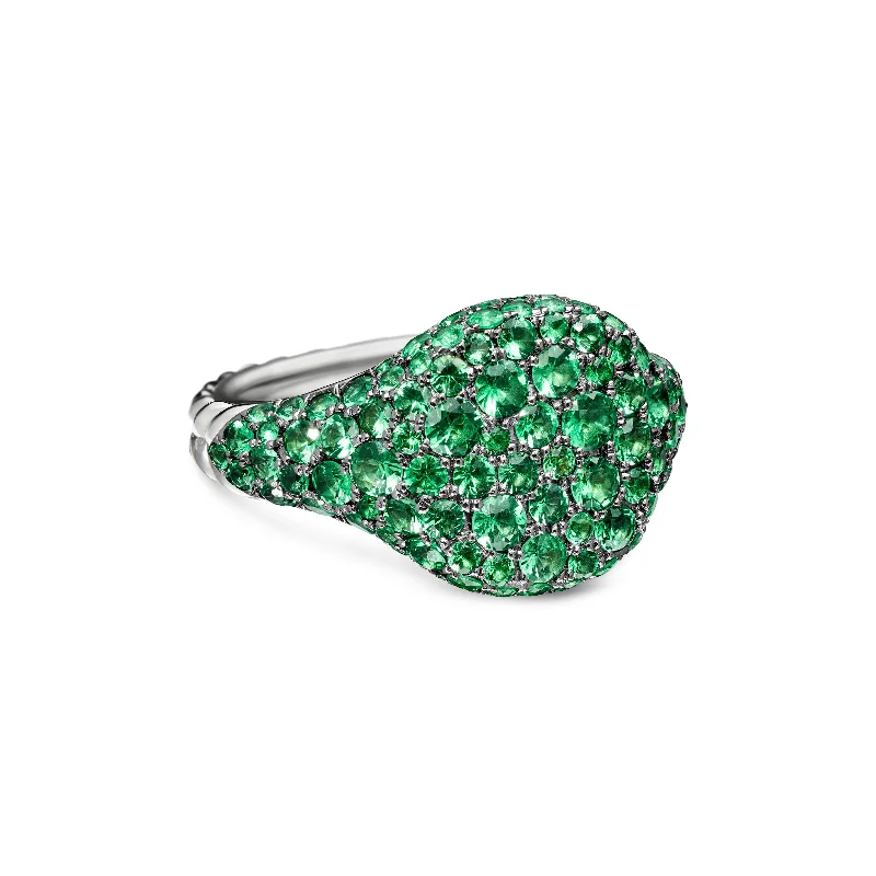 Limited-Time Jewelry Sale – Elegant Styles At Less Chevron Pinky Ring in 18K White Gold with Pavé Emeralds\, 10mm