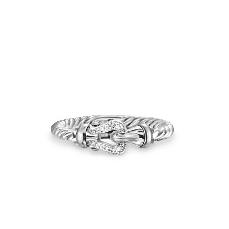 Huge Savings On Premium Jewelry Styles Petite Buckle Ring in Sterling Silver and Diamonds\, 2mm