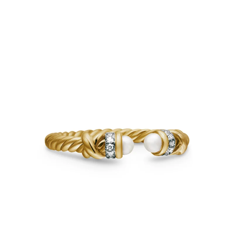 Luxury Jewelry At Unbeatable Discounts Petite Helena Ring in 18K Yellow Gold with Pearls and Diamonds\, 2.5mm