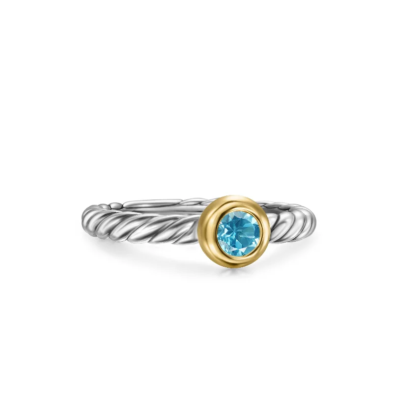 Exclusive Jewelry Markdowns – Limited-Time Offer Petite Cable Ring in Sterling Silver with 14K Yellow Gold and Blue Topaz\, 2.8mm