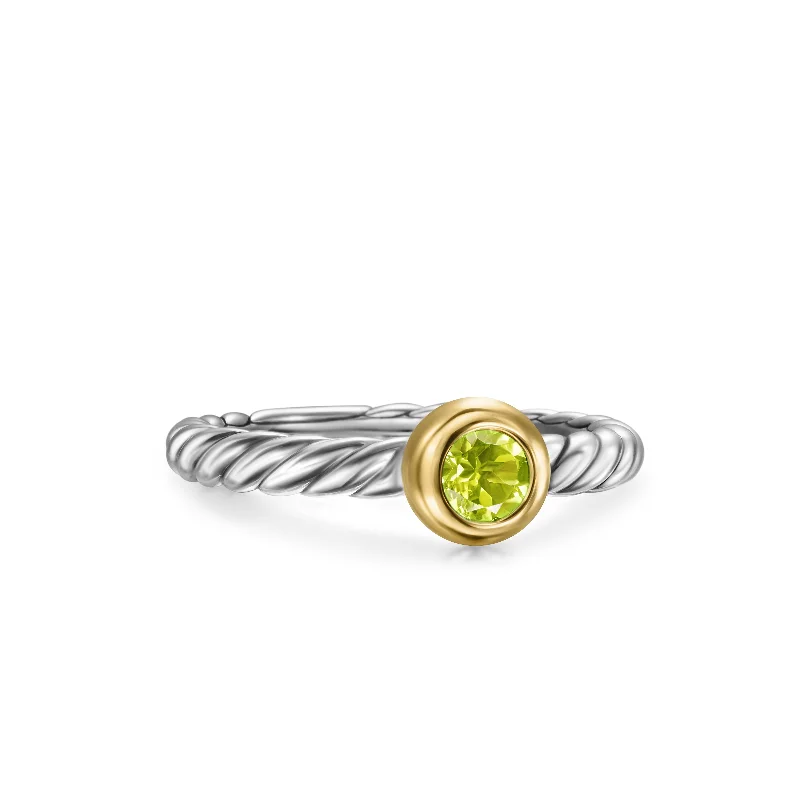 Personalized Jewelry Sale – Unique Gifts At Low Prices Petite Cable Ring in Sterling Silver with 14K Yellow Gold and Peridot\, 2.8mm