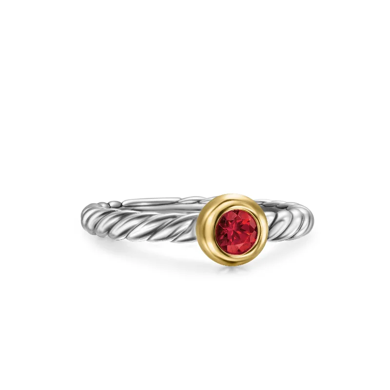 Upgrade Your Jewelry Collection For Less Petite Cable Ring in Sterling Silver with 14K Yellow Gold and Rhodolite Garnet\, 2.8mm