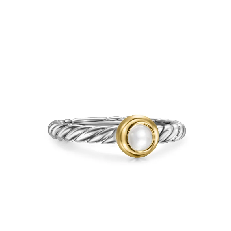 Timeless Elegance At Unbelievable Discounts Petite Cable Ring in Sterling Silver with 14K Yellow Gold and Pearl\, 2.8mm