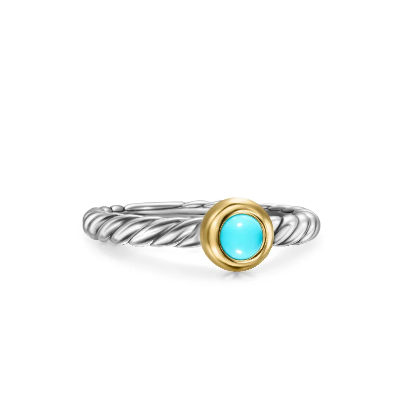 Must-Have Jewelry At Unbelievable Discounts Petite Cable Ring in Sterling Silver with 14K Yellow Gold and Turquoise\, 2.8mm