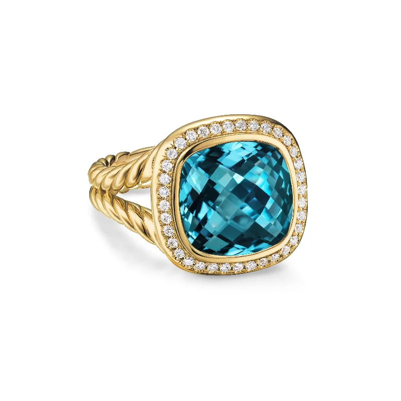 Dainty Floral Jewelry For Feminine Elegance Albion® Ring in 18K Yellow Gold with Hampton Blue Topaz and Diamonds\, 11mm