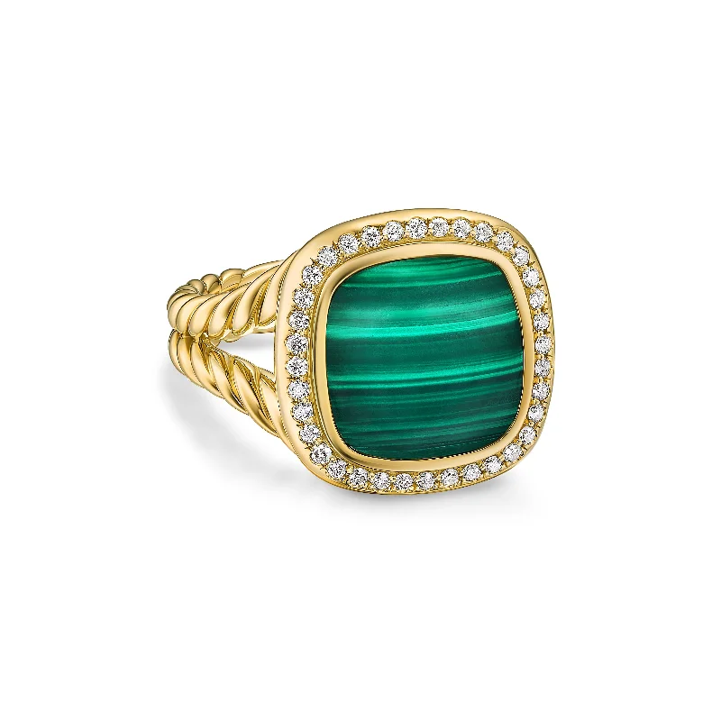 Unbeatable Offers On Luxury And Everyday Jewelry Albion® Ring in 18K Yellow Gold with Malachite and Diamonds\, 11mm