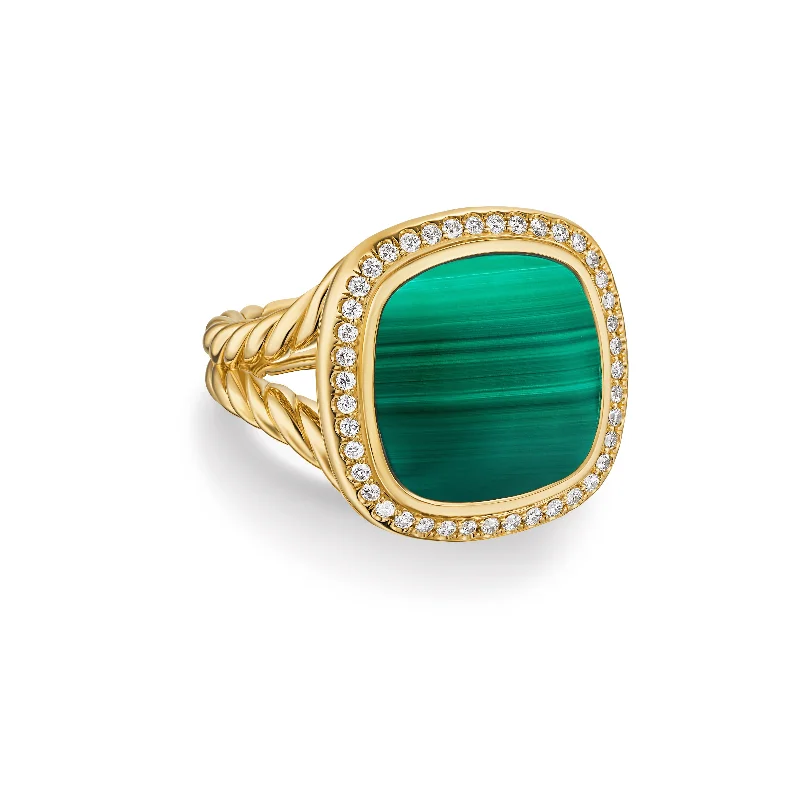 Discover Unique Jewelry With Special Limited-Time Offers Albion® Ring in 18K Yellow Gold with Malachite and Diamonds\, 15mm