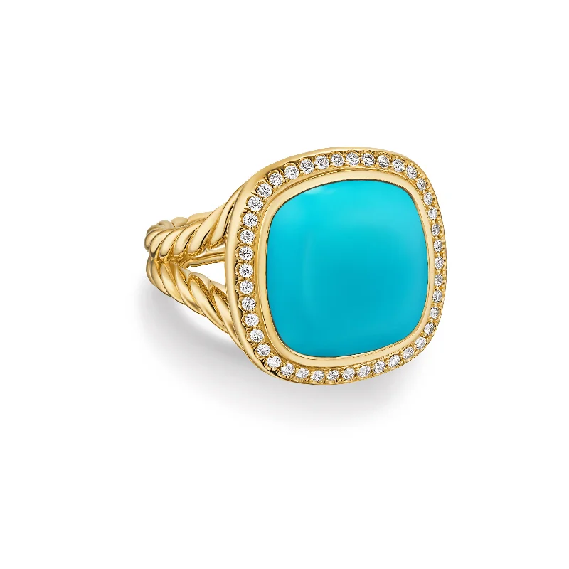 Romantic Heart-Shaped Jewelry For Special Gifts Albion® Ring in 18K Yellow Gold with Turquoise and Diamonds\, 15mm