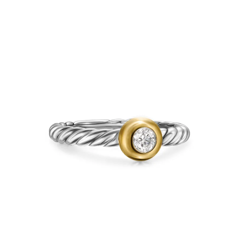 Make Your Outfit Shine With Discounted Jewelry Petite Cable Ring in Sterling Silver with 14K Yellow Gold and Center Diamond\, 2.8mm