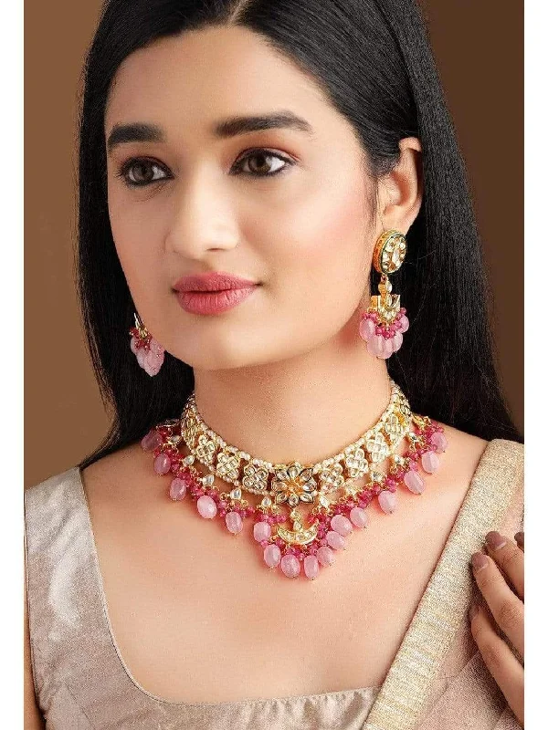Shop Dazzling Rings, Earrings, And More At Special Discounts Rubans Gold Plated Handcrafted Kundan & Pink Gem Stone Choker Set