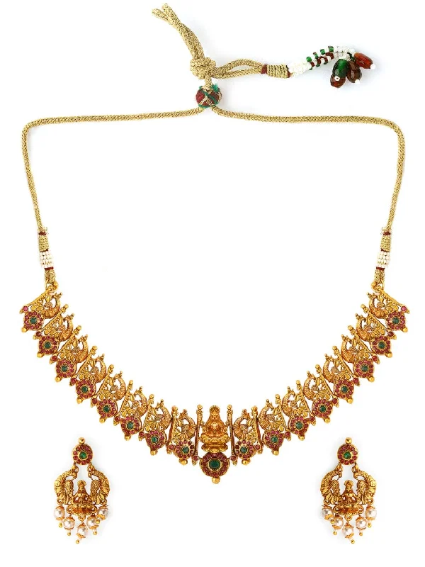 Affordable Luxury Jewelry For Every Occasion Rubans Gold Plated Color Stone Temple Necklace Set Affordable Luxury Jewelry For Every Occasion Rubans Gold Plated Color Stone Temple Necklace Set