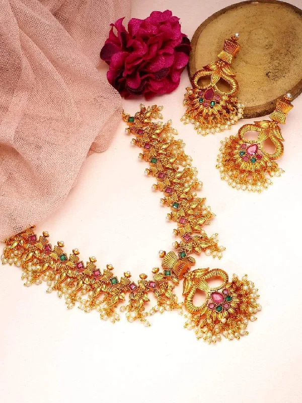 Luxury Jewelry At Unbeatable Discounts Rubans Gold Plated Color Stone Temple Necklace Set Luxury Jewelry At Unbeatable Discounts Rubans Gold Plated Color Stone Temple Necklace Set
