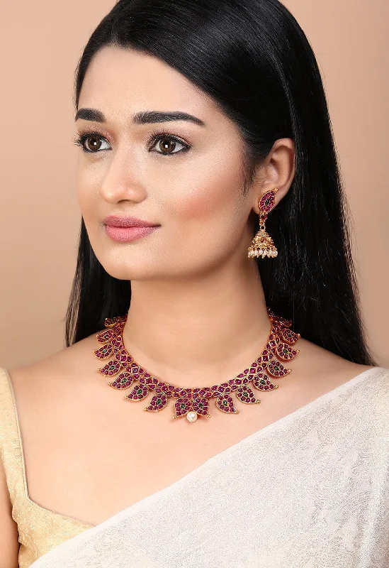 Shop Stylish Jewelry Now And Save Big Rubans Gold Plated Red Stone Temple Necklace Set Shop Stylish Jewelry Now And Save Big Rubans Gold Plated Red Stone Temple Necklace Set
