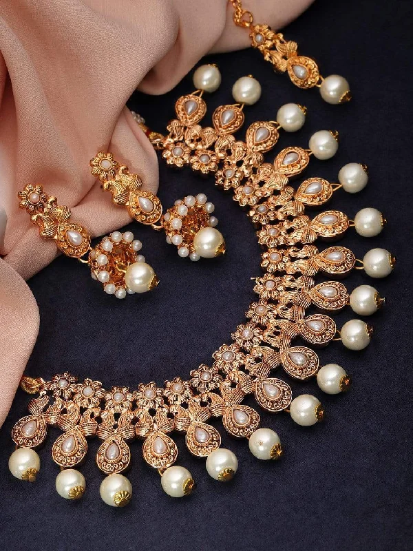 The Perfect Jewelry Piece At The Perfect Discount Rubans Gold Plated Handcrafted Traditional Stone Studded Necklace Set With Maang Tikka The Perfect Jewelry Piece At The Perfect Discount Rubans Gold Plated Handcrafted Traditional Stone Studded Necklace Set With Maang Tikka