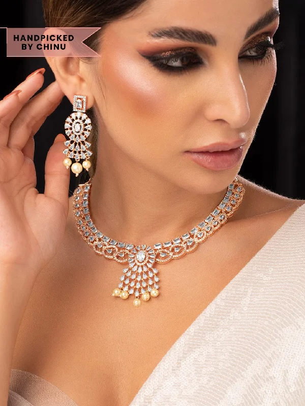 Seasonal Jewelry Sale – Upgrade Your Style Today Rubans Rose Gold Plated Pleasing CZ Studded Pearl Embellished Necklace Set Seasonal Jewelry Sale – Upgrade Your Style Today Rubans Rose Gold Plated Pleasing CZ Studded Pearl Embellished Necklace Set