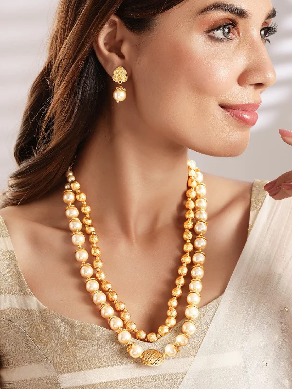 Shop Fine Jewelry With Amazing Deals Rubans Traditional Handmade Pearl And Antique Gold Beads Strand Multilayer Necklace Set Shop Fine Jewelry With Amazing Deals Rubans Traditional Handmade Pearl And Antique Gold Beads Strand Multilayer Necklace Set