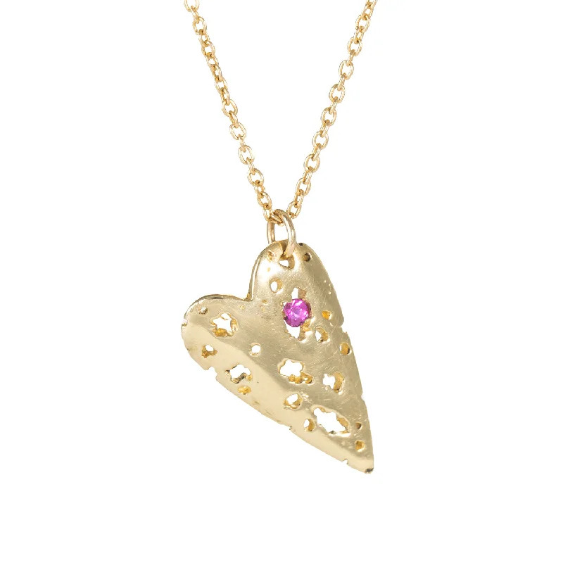 High-Quality Gemstone Jewelry For Special Occasions Shadow Heart Necklace - 14ky Gold + Ruby High-Quality Gemstone Jewelry For Special Occasions Shadow Heart Necklace - 14ky Gold + Ruby