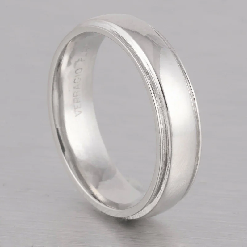 Upgrade Your Jewelry Collection For Less Verragio Platinum 5mm Grooved Edge Wedding Band Ring Size 6.25 - 8.1 grams Upgrade Your Jewelry Collection For Less Verragio Platinum 5mm Grooved Edge Wedding Band Ring Size 6.25 - 8.1 grams