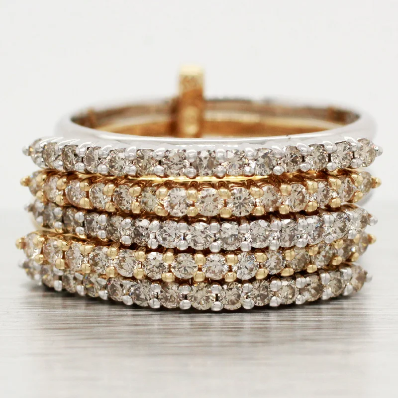 Discounted Luxury Jewelry – Shine Without The Splurge Vintage 0.70ctw Diamond Bypass Ring Stack of 5 - 14k Yellow & White Gold Bands Discounted Luxury Jewelry – Shine Without The Splurge Vintage 0.70ctw Diamond Bypass Ring Stack of 5 - 14k Yellow & White Gold Bands