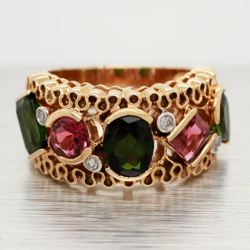 Your Perfect Accessory At The Perfect Price Vintage 3ctw Green & Pink Tourmaline Band - 14k Yellow Gold Multicut Ring