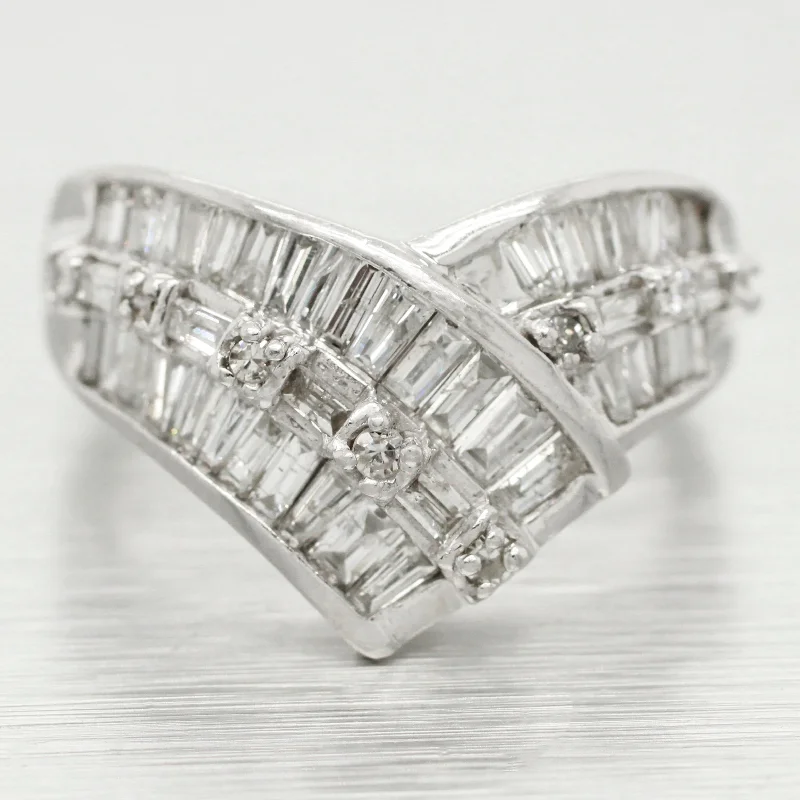 Grab Your Dream Jewelry At The Lowest Prices Vintage 1ctw Crossed Baguette Diamond Chevron Band Ring - 14k White Gold Grab Your Dream Jewelry At The Lowest Prices Vintage 1ctw Crossed Baguette Diamond Chevron Band Ring - 14k White Gold