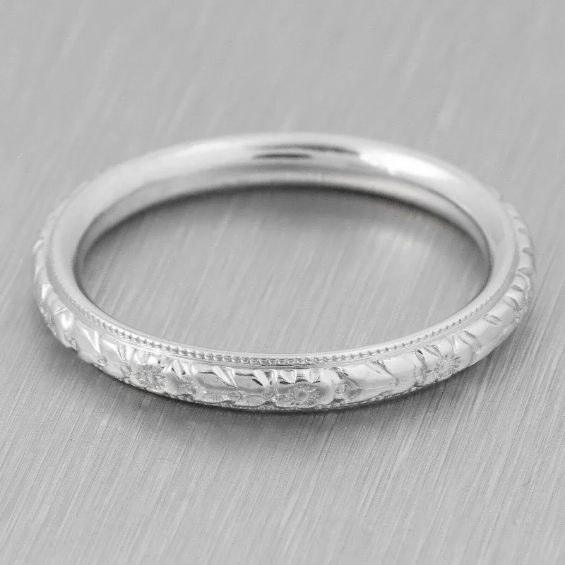 Affordable Elegance – Special Jewelry Sale Now Live Vintage Estate 19k White Gold Etched Engraved "Forget Me Not" Ring Size 6.75 Affordable Elegance – Special Jewelry Sale Now Live Vintage Estate 19k White Gold Etched Engraved "Forget Me Not" Ring Size 6.75
